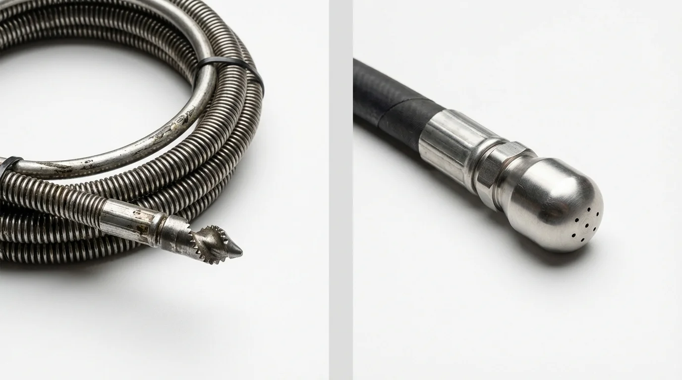 Drain snake cable and hydro jetting nozzle used for drain cleaning in Chinook, MT